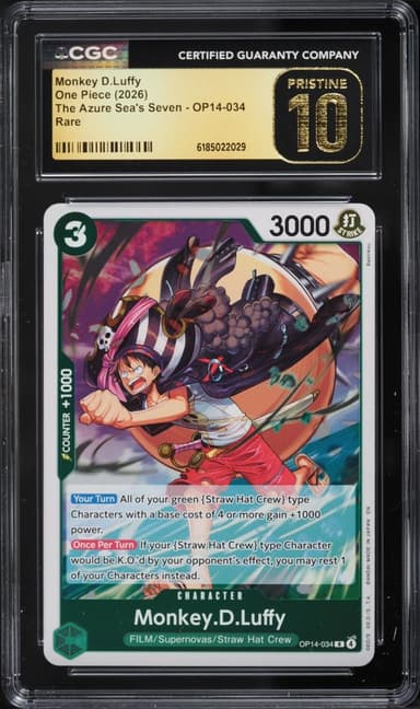 2026 #OP14-034 CGC 10 One Piece The Azure Sea's Seven Monkey D.Luffy