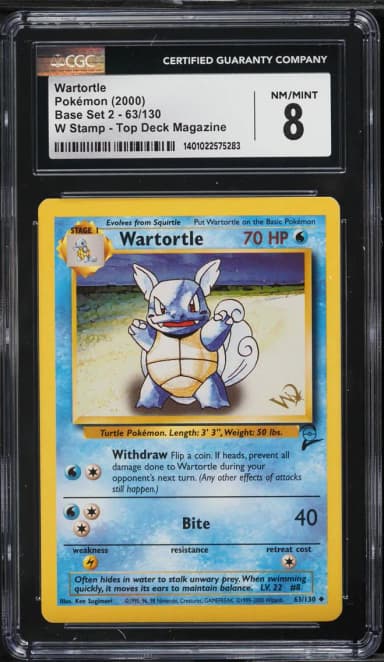 2000 Pokemon Base Set 2 Top Deck Magazine W Stamp Wartortle #63 CGC 8 NM-MT