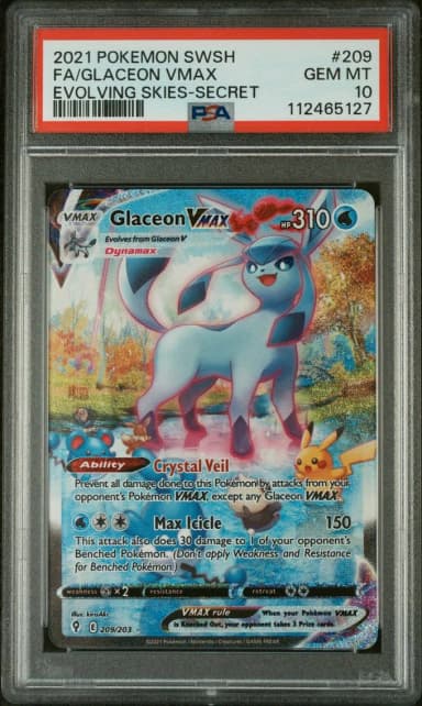 2021 #209 Full Art/Glaceon Vmax PSA 10 Sword & Shield Evolving Skies