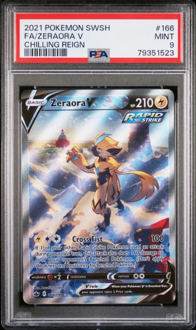 2021 #166 Full Art/Zeraora V PSA 9 Sword & Shield Chilling Reign Pokemon